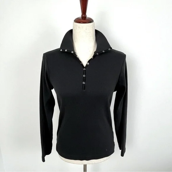 Cutter & Buck Thermal Long Sleeve Satin Trim Snap Henley. Black. Small #434 - Picture 4 of 8
